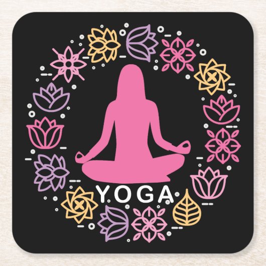 Schöne Yoga-Pose Blumendesign Rechteckiger Pappuntersetzer (Vorderseite)