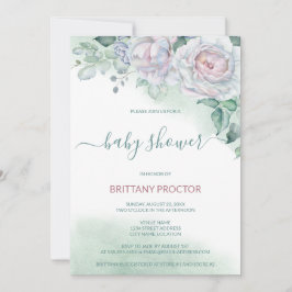 Schöne, zarte Aquarell Rose Babydusche Einladung