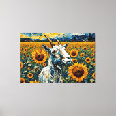 Schöne Ziege auf einem Sonnenblumenfeld Leinwanddruck (Vorderseite)