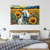 Schöne Ziege auf einem Sonnenblumenfeld Leinwanddruck (Insitu (Schlafzimmer))