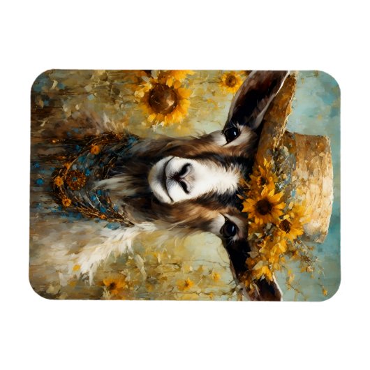 Schöne Ziege auf einem Sonnenblumenfeld Magnet (Horizontal)