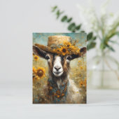 Schöne Ziege auf einem Sonnenblumenfeld Postkarte (Stehend Vorderseite)