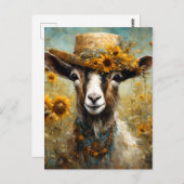 Schöne Ziege auf einem Sonnenblumenfeld Postkarte (Vorne/Hinten)