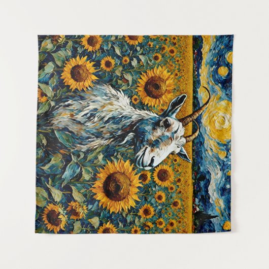 Schöne Ziege auf einem Sonnenblumenfeld Wandteppich (Vorderseite (Horizontal))