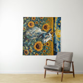 Schöne Ziege auf einem Sonnenblumenfeld Wandteppich (Beispiel (Horizontal))