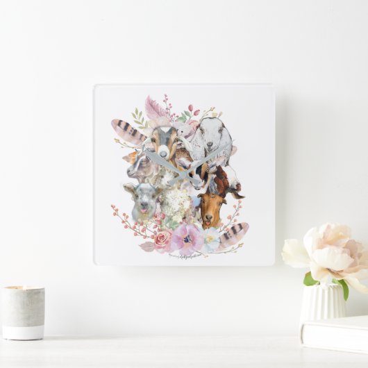 Schöne ZIEGEN | Aquarellziegen GetYerGoat™ Quadratische Wanduhr (Zuhause)