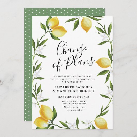 schöne Zitronenblätterung aufgeschoben Hochzeitska Einladung (Vorne/Hinten)
