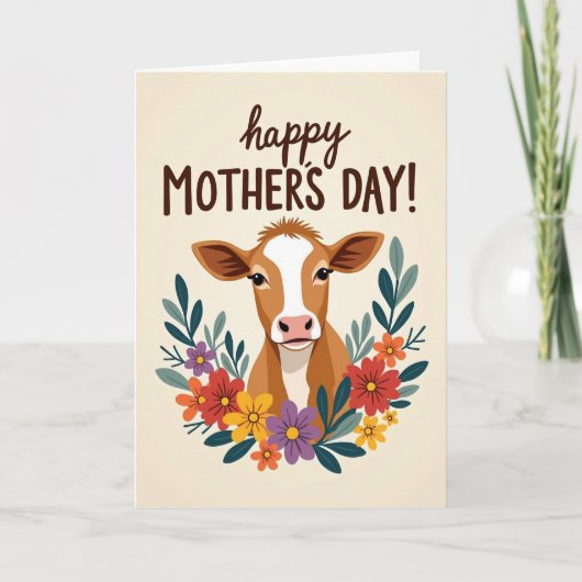 Schönen Muttertag Blumenkuh Karte (Vorderseite)