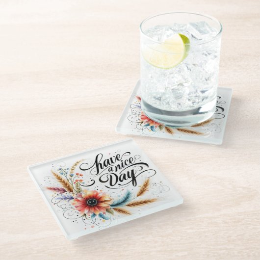 Schönen Tag floral Glasuntersetzer (Schrägansicht)