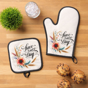 Schönen Tag floral Ofenhandschuh & Topflappen-Set