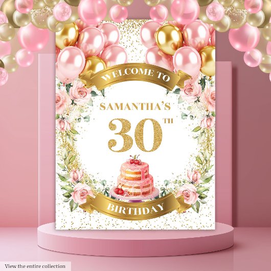 Schöner 30. Geburtstag Blush Gold Aquarellkuchen Wandteppich