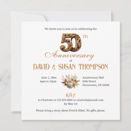 SCHÖNER 50. WEDDING JAHRESKUG EINLADUNG (Rückseite)