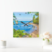 Schöner abgeschiedener Strand Quadratische Wanduhr (Zuhause)