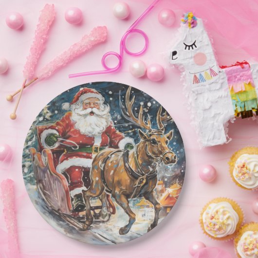 Schöner Abstrakter Weihnachtsmann und Rentier im G Pappteller (Party)