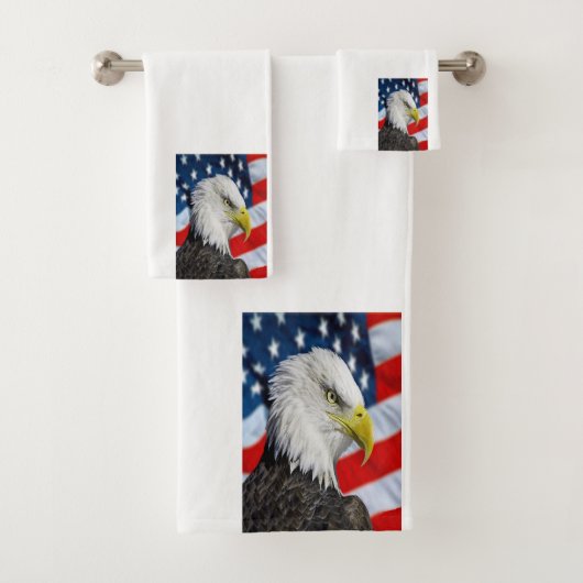 Schöner Adlerkopf und eine amerikanische Flagge 1 Badhandtuch Set (Insitu)