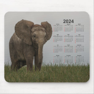 Schöner afrikanischer Bush-Elefant 2024-Kalender Mousepad