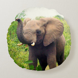Schöner Afrikanischer Elefant und tropische Pflanz Rundes Kissen