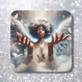 Schöner afroamerikanischer Angel Ethereal Quadratischer Aufkleber