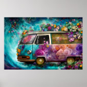 Schöner alter aquamariner Combi-Van mit bunter Blu Poster (Vorne)
