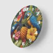 Schöner Ananas-Ananas-Papagei und Blume Runde Wanduhr (Winkel)