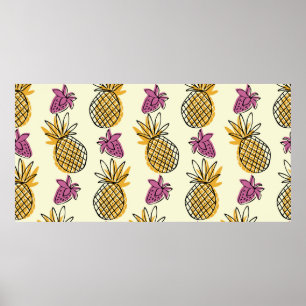 Schöner Ananas- und Erdbeerausschnitt Poster