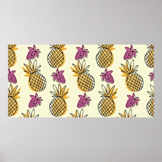 Schöner Ananas- und Erdbeerausschnitt Poster (Vorne)