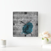 Schöner antiker blauer Rose Spritzer Quadratische Wanduhr (Zuhause)