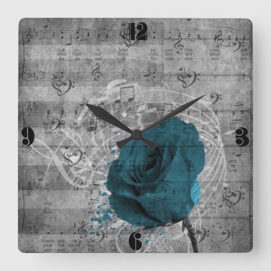 Schöner antiker blauer Rose Spritzer Quadratische Wanduhr (Vorderseite)