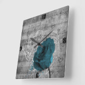 Schöner antiker blauer Rose Spritzer Quadratische Wanduhr (Winkel)