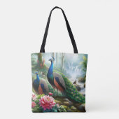 Schöner Aquamariner Blue Peacock mit Blume Tasche (Rückseite)