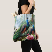 Schöner Aquamariner Blue Peacock mit Blume Tasche (Von Nahem)