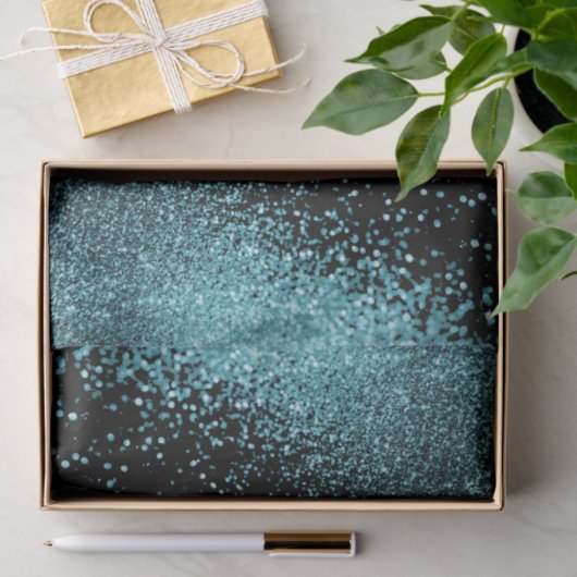 Schöner Aquamariner Glitzer auf schwarzem Hintergr Seidenpapier (Geschenk)