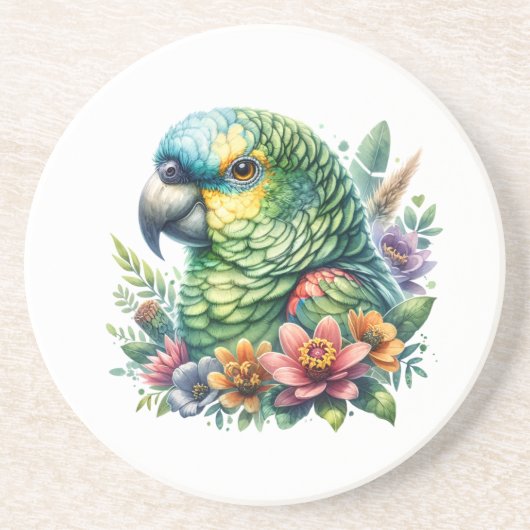 Schöner Aquareller Amazon Parrot Getränkeuntersetzer (Vorne)