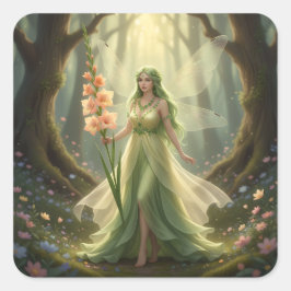Schöner August Peridot Fairy Quadratischer Aufkleber