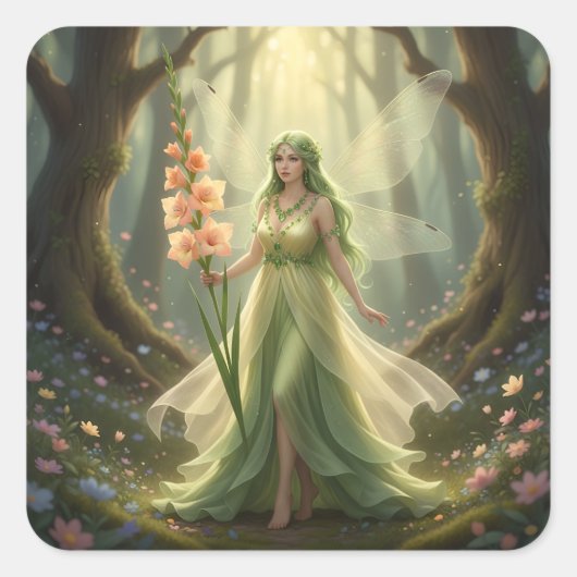 Schöner August Peridot Fairy Quadratischer Aufkleber (Vorderseite)