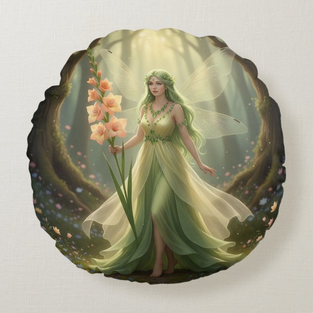 Schöner August Peridot Fairy Rundes Kissen (Vorderseite)