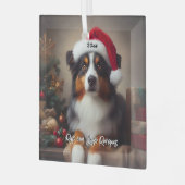 Schöner australischer Schäferhund mit Weihnachtsma Ornament Aus Glas (Vorderseite links)