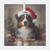 Schöner australischer Schäferhund mit Weihnachtsma Ornament Aus Glas (Vorderseite)