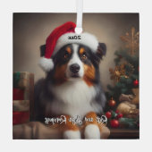 Schöner australischer Schäferhund mit Weihnachtsma Ornament Aus Glas (Rückseite)