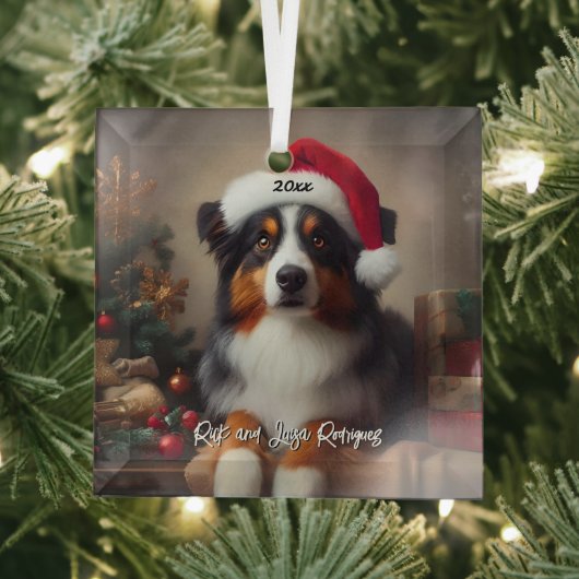 Schöner australischer Schäferhund mit Weihnachtsma Ornament Aus Glas (Insitu)