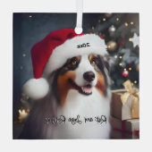 Schöner australischer Schäferhund mit Weihnachtsma Ornament Aus Glas (Rückseite)
