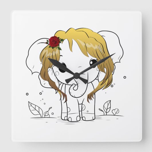 Schöner Babyelefone mit gelbem Haar Quadratische Wanduhr (Vorderseite)