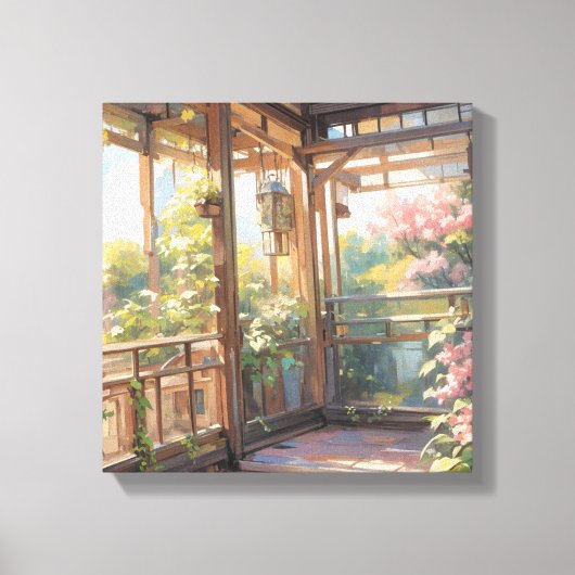 Schöner Balkon Aussicht Malerische Kunst Leinwanddruck (Vorderseite)