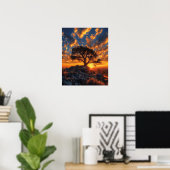 Schöner Baum bei Sonnenuntergang Poster (Heimbüro)