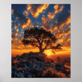Schöner Baum bei Sonnenuntergang Poster
