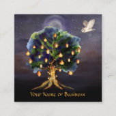 Schöner Baum mit Laternen, Mond und Schale Quadratische Visitenkarte (Vorderseite)