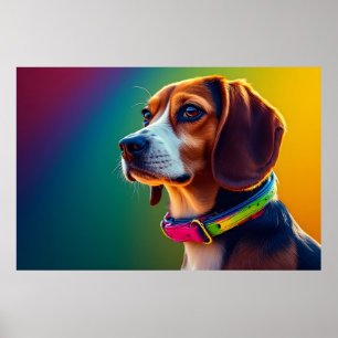 Schöner Beagle-Hund mit leuchtendem Halsband Poster