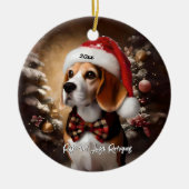 Schöner Beagle mit Weihnachtsmannmütze Keramik Ornament (Vorne)
