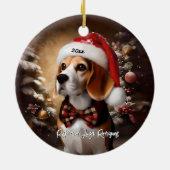 Schöner Beagle mit Weihnachtsmannmütze Keramik Ornament (Hinten)