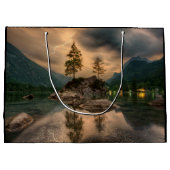 Schöner Bergsee, Abend Foto Große Geschenktüte (Rückseite)